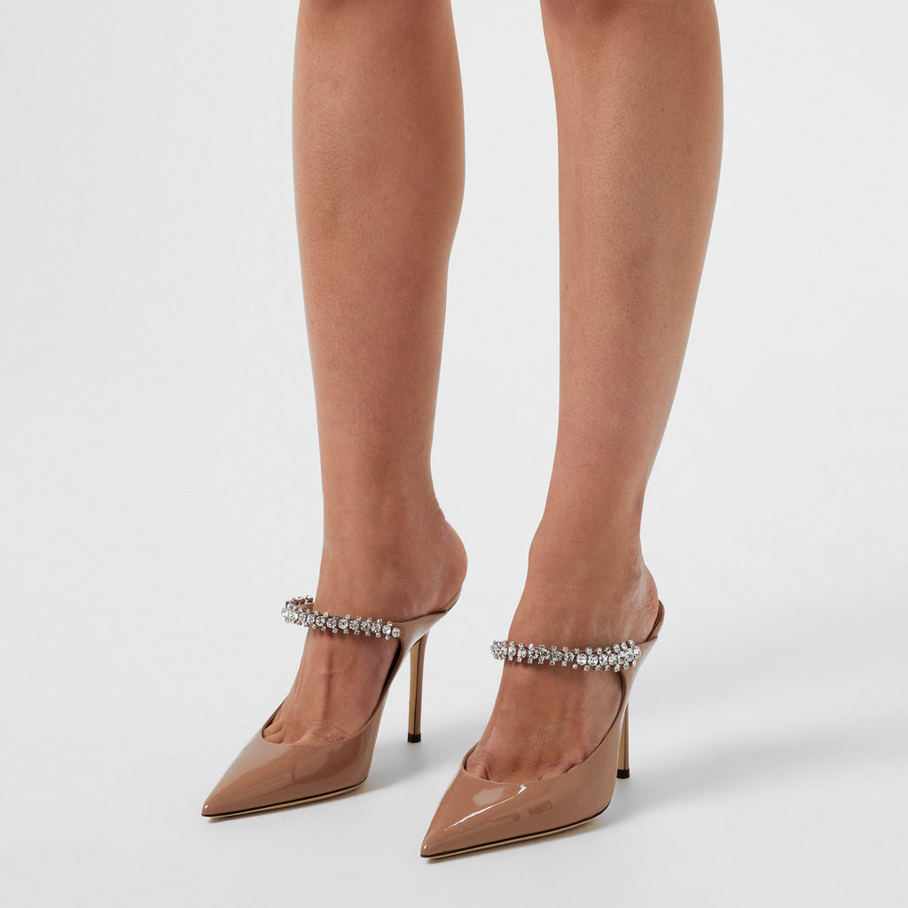 Women's Crystal Leather Heeled Mules, 100mm