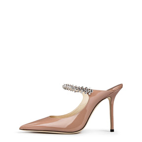 Women's Crystal Leather Heeled Mules, 100mm