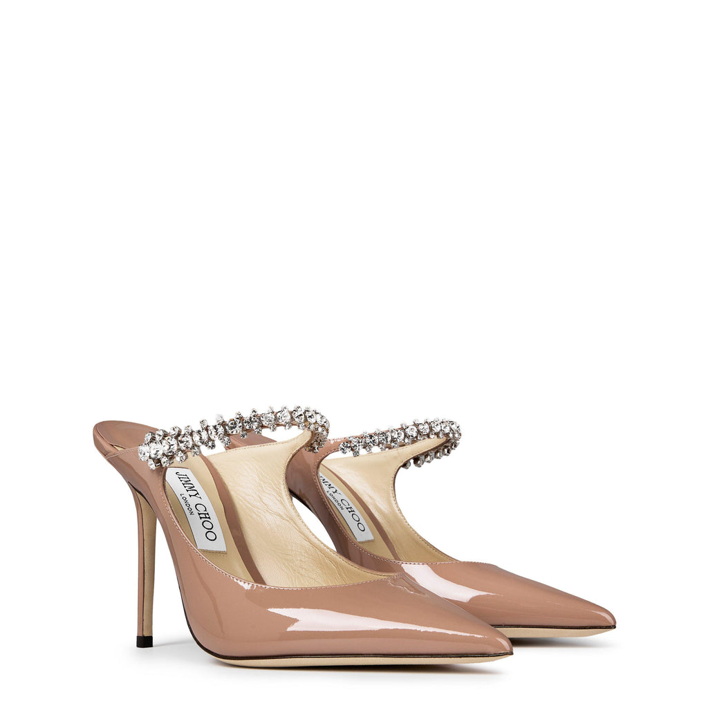 Women's Crystal Leather Heeled Mules, 100mm