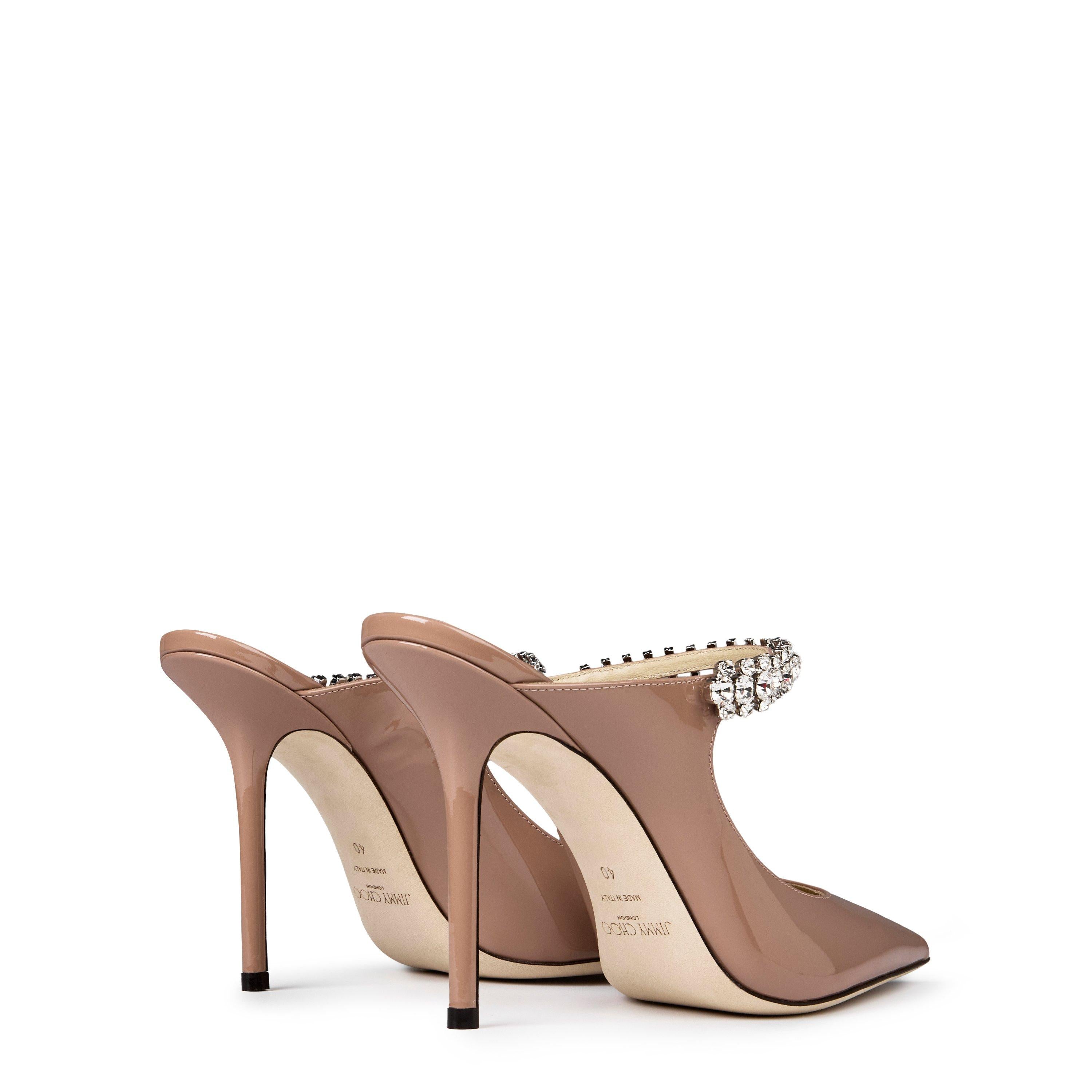 Women's Crystal Leather Heeled Mules, 100mm