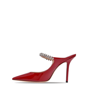 Women's Crystal Leather Heeled Mules, 100mm