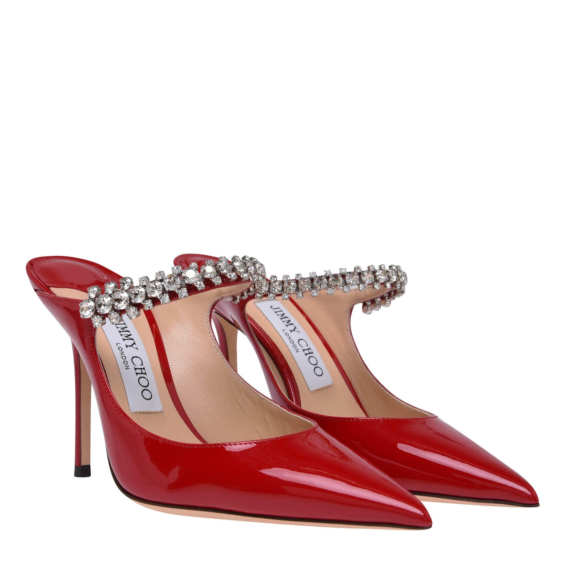 Women's Crystal Leather Heeled Mules, 100mm