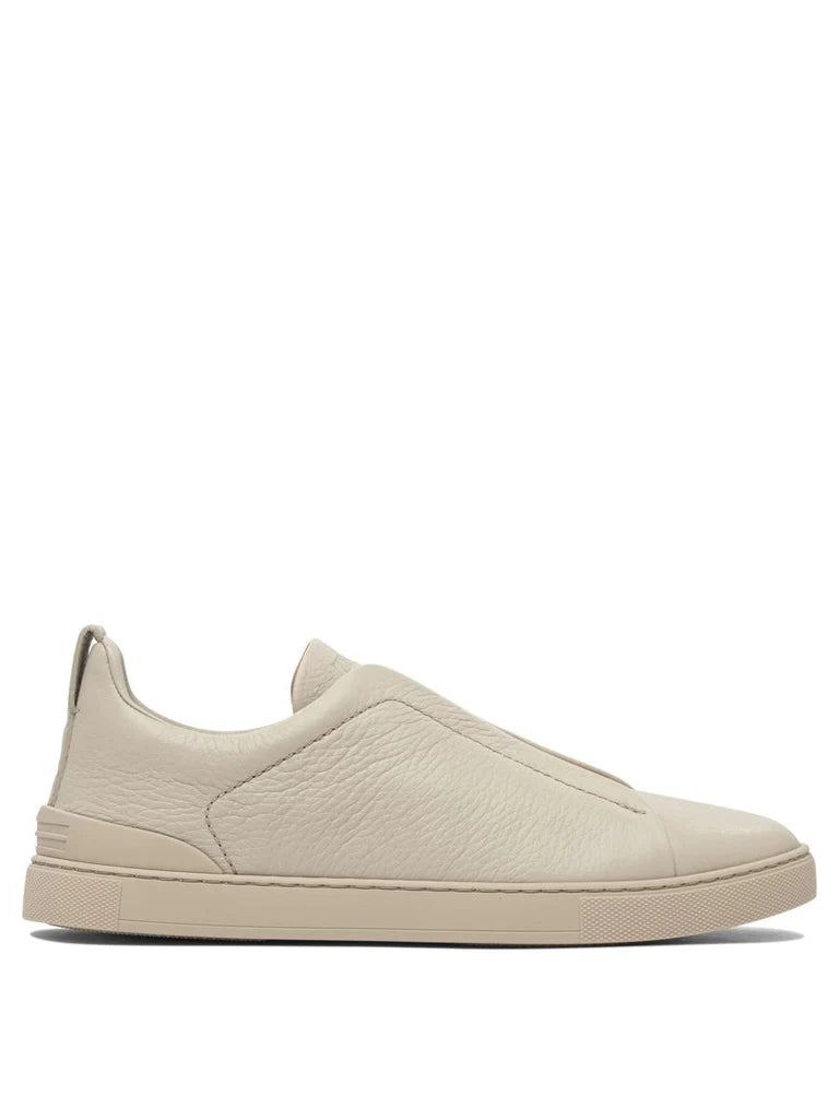 Zegna Men’s Beige Leather Sneakers – Made in Italy | 100% Leather Upper & Rubber Sole