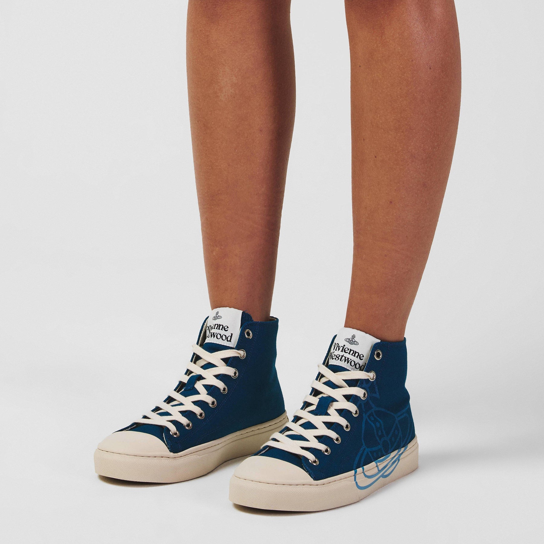 Women's Thin Orb Motif Cotton High Top Trainers