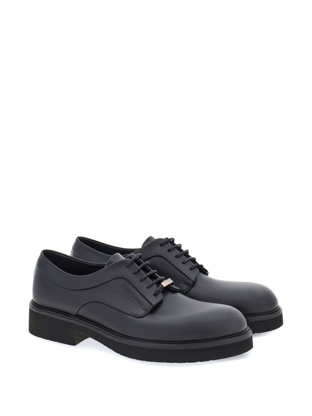 Salvatore Ferragamo Polished Leather Derby Shoes – Black