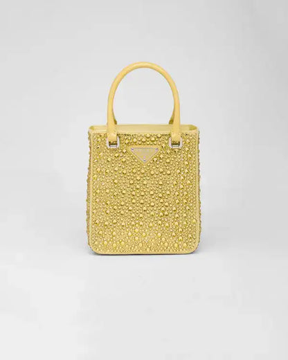 Small satin tote bag with crystals