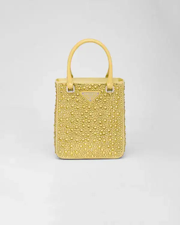 Small satin tote bag with crystals