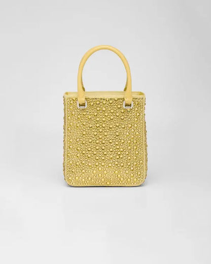 Small satin tote bag with crystals