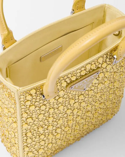 Small satin tote bag with crystals