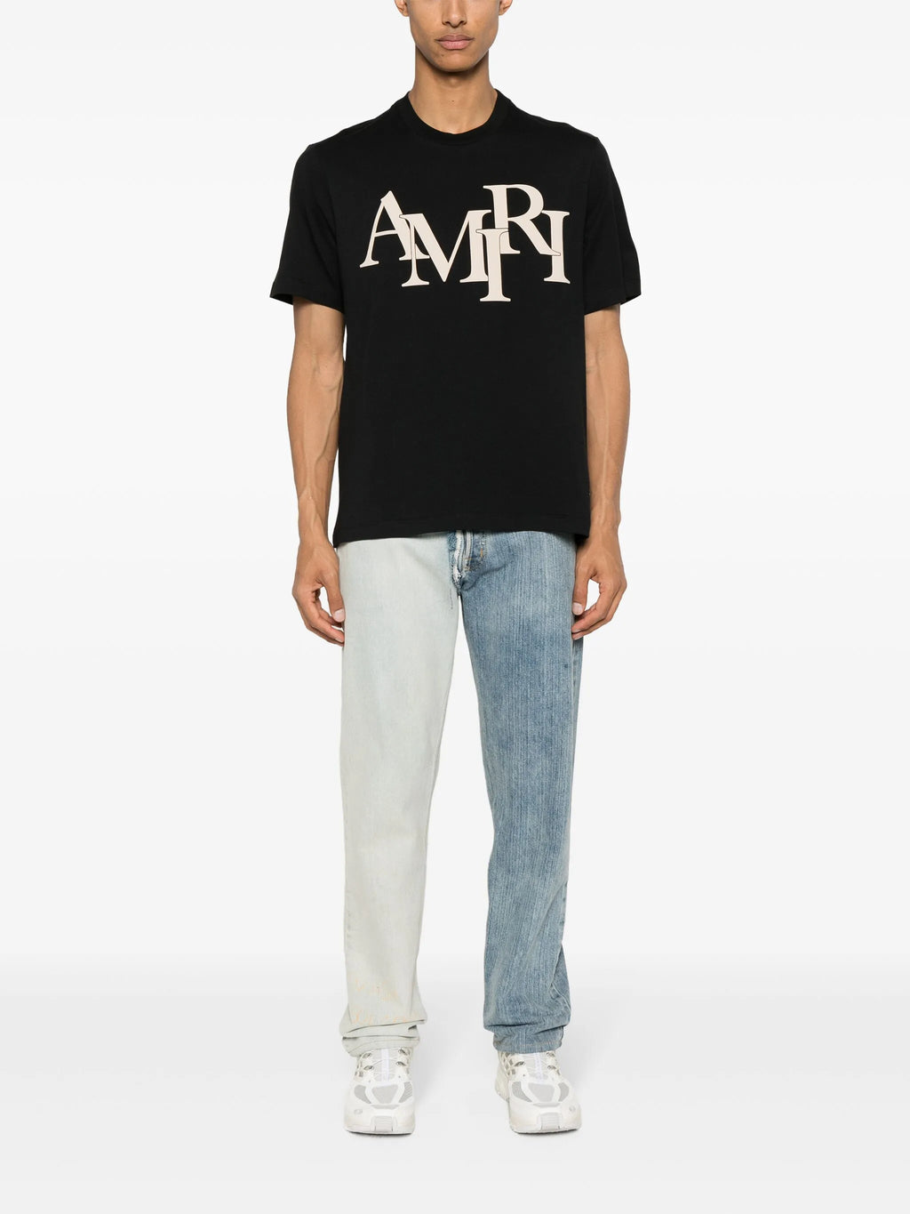 Amiri Staggered Logo Beige Printed T-Shirt in Black