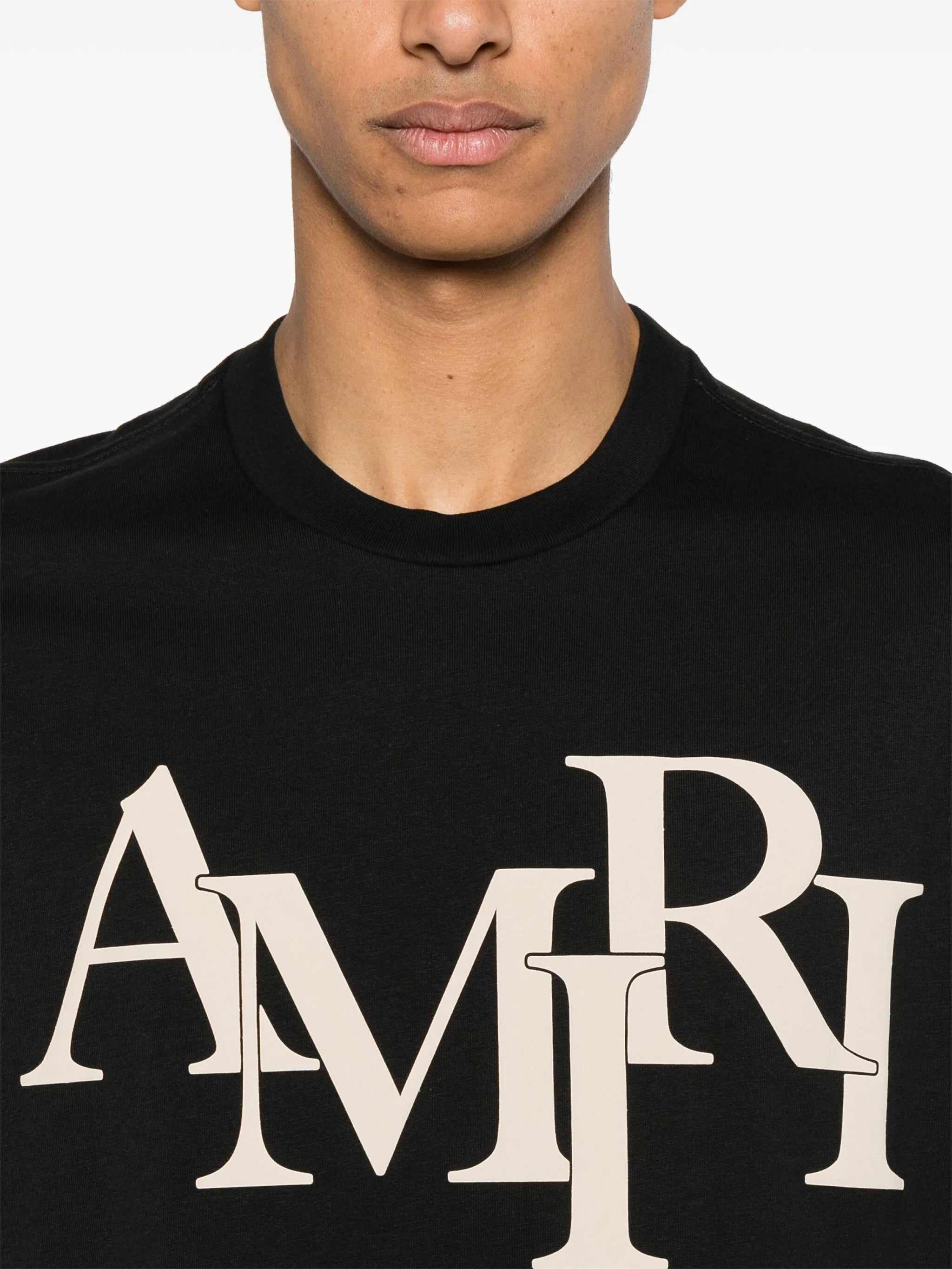 Amiri Staggered Logo Beige Printed T-Shirt in Black