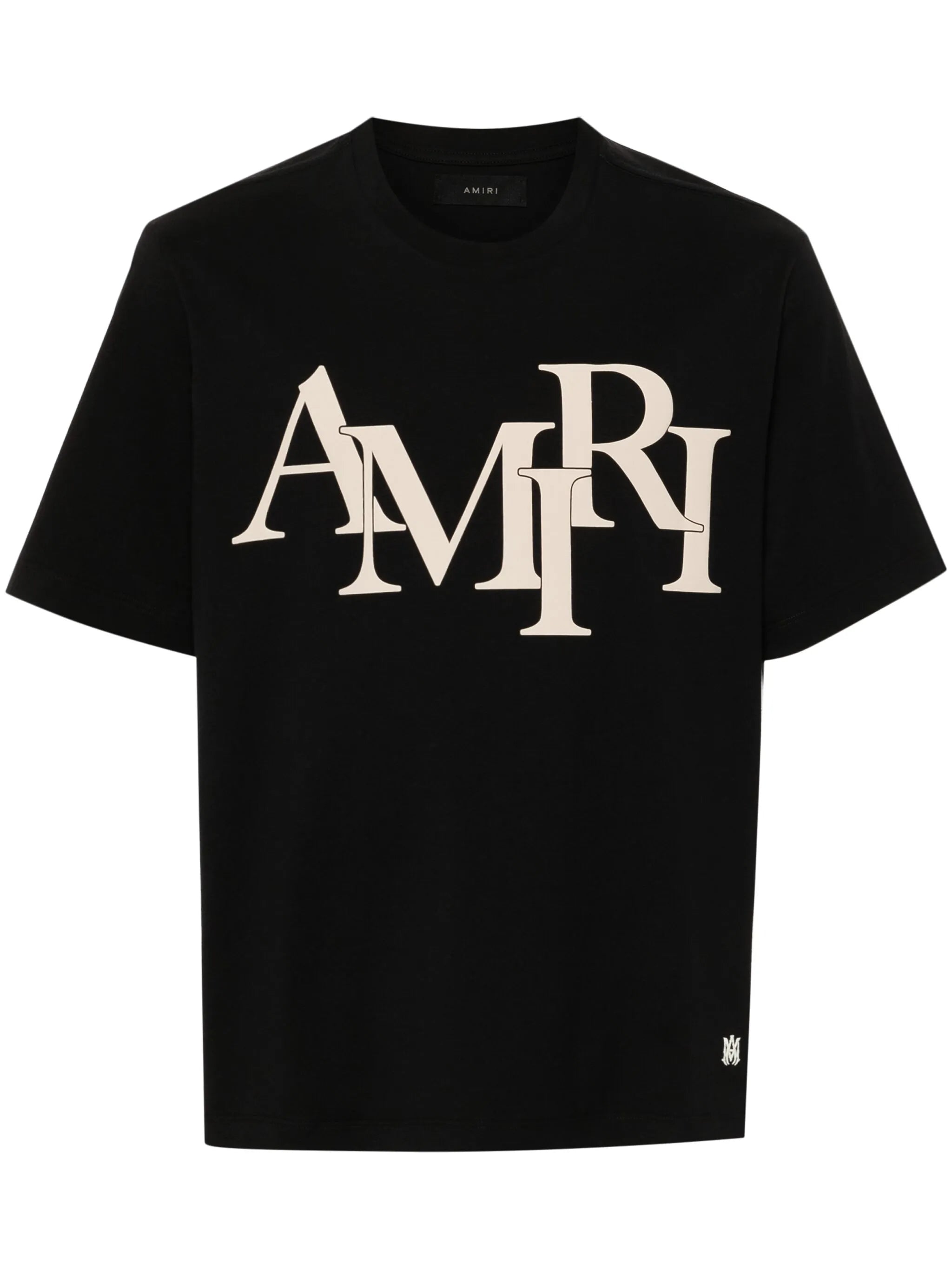 Amiri Staggered Logo Beige Printed T-Shirt in Black
