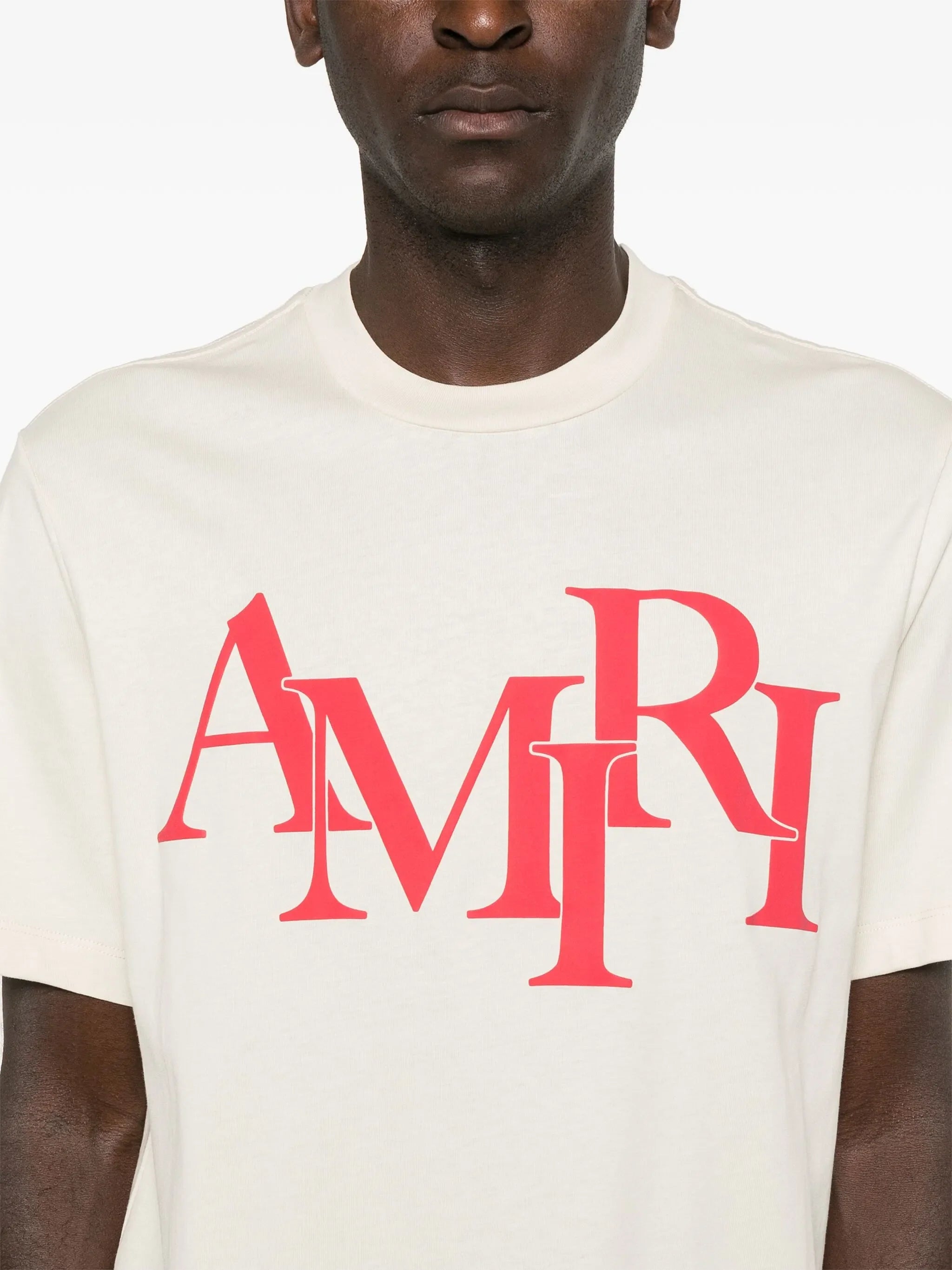 Amiri Staggered Logo Red Printed T-Shirt in Light Beige