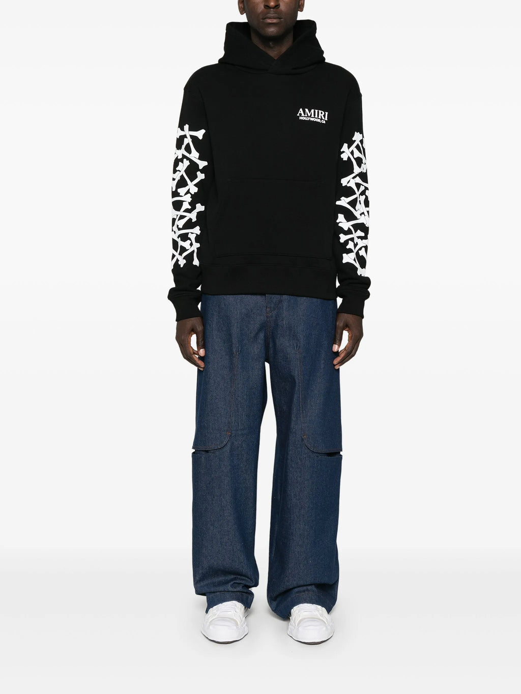 Amiri Hollywood Stacked Bones Printed Hoodie in Black
