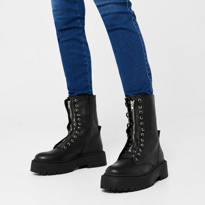 Odilia Buckle Detail Side Zip Biker Boots
