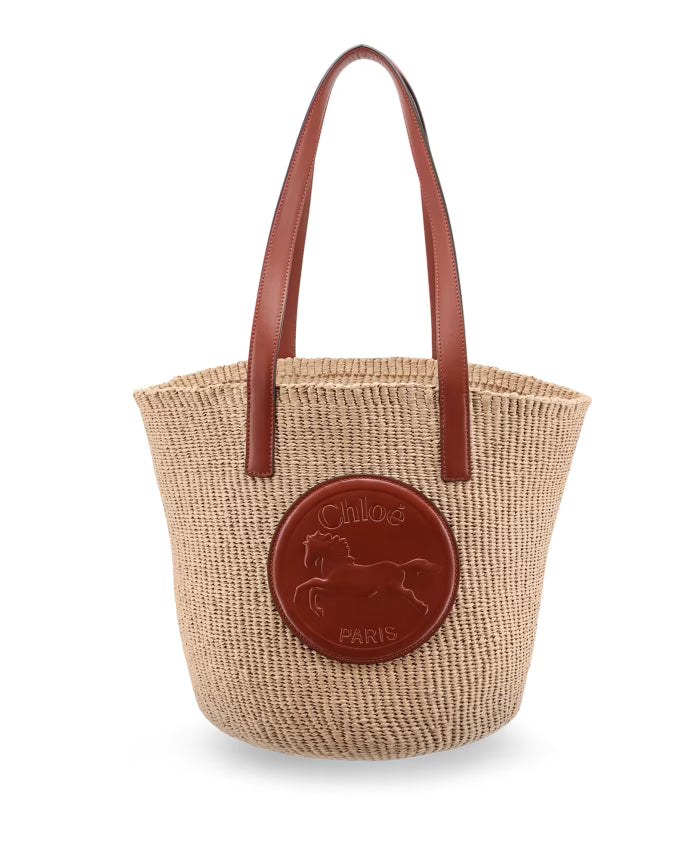 Brown Leather Handbag with Horse Medal