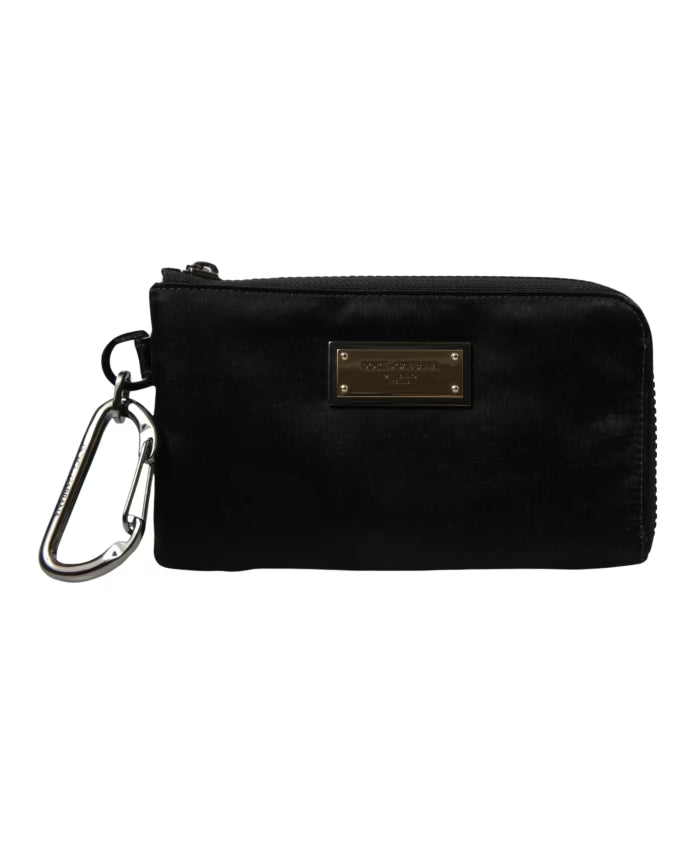 Black Nylon Logo Plaque Pouch Bag