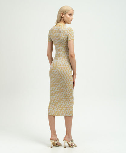Valentino Gray logo print polo dress with lurex