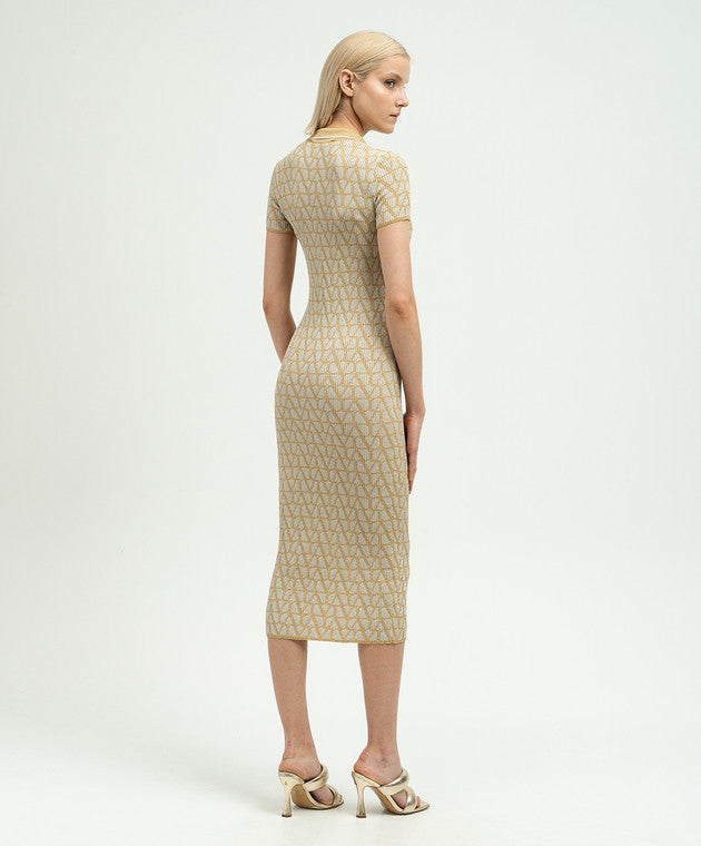 Valentino Gray logo print polo dress with lurex
