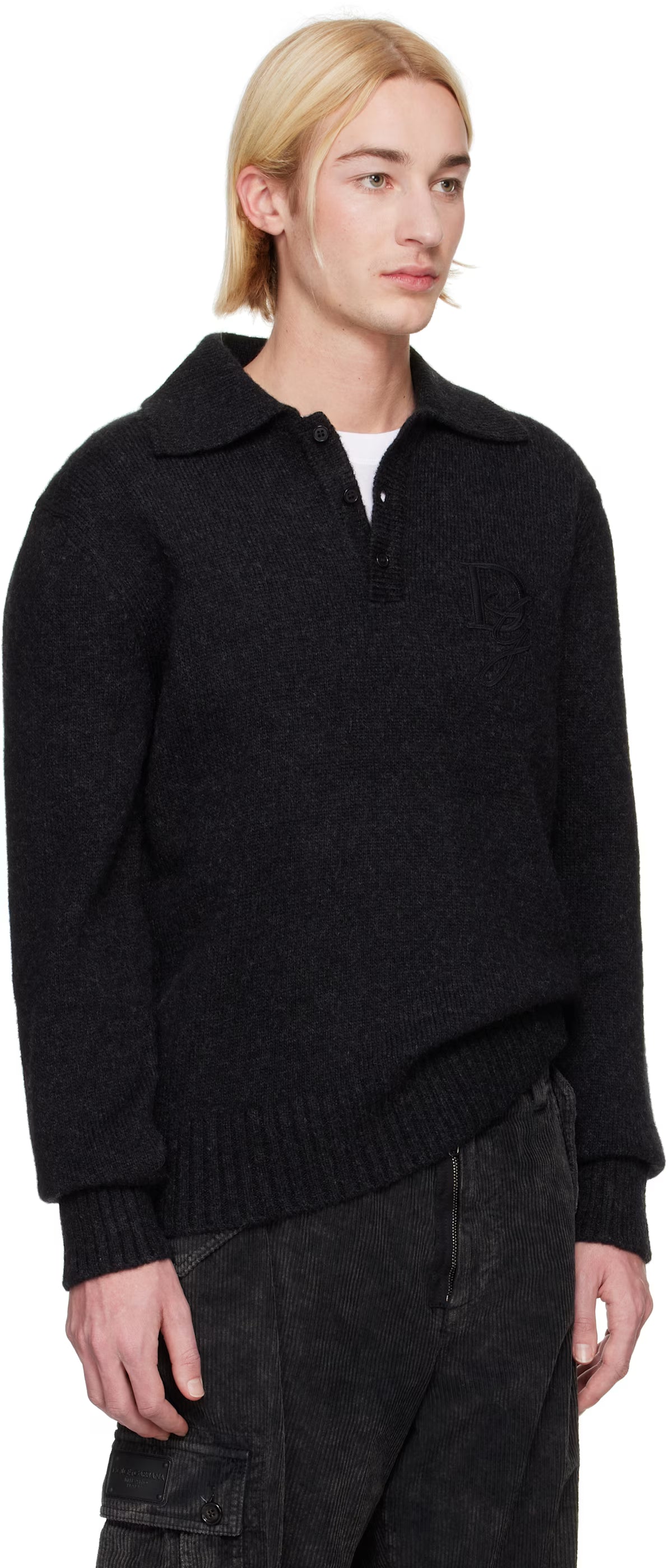Dolce&Gabbana Gray Long-Sleeved Wool Polo