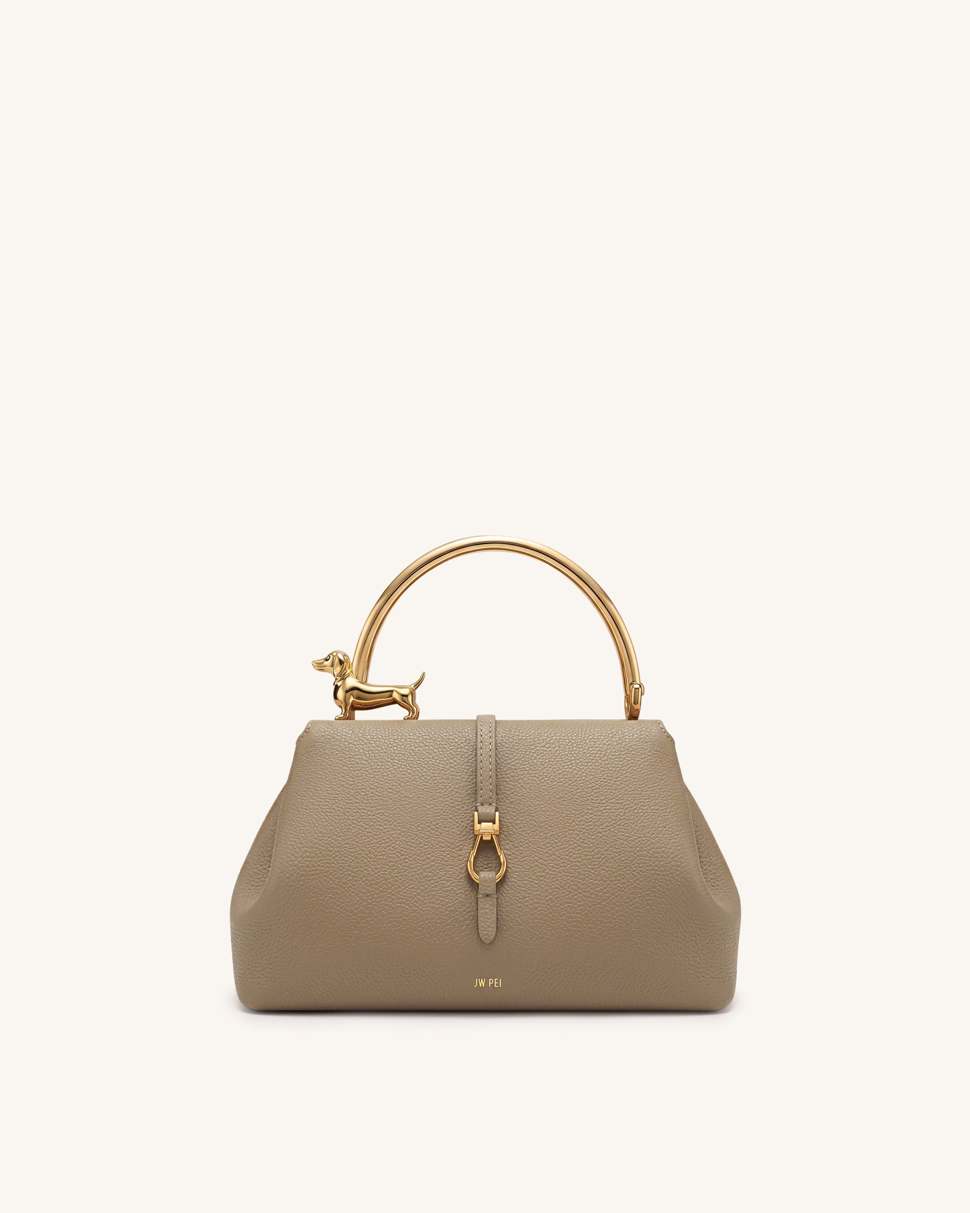Bruna Dachshund Metal Handle Top Handle Bag - White