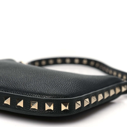 Grainy Calfskin Mini Rockstud Hobo Black