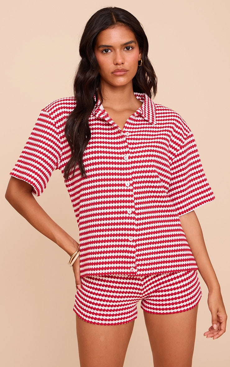 Red Stripe Textured Stripe Shirt
