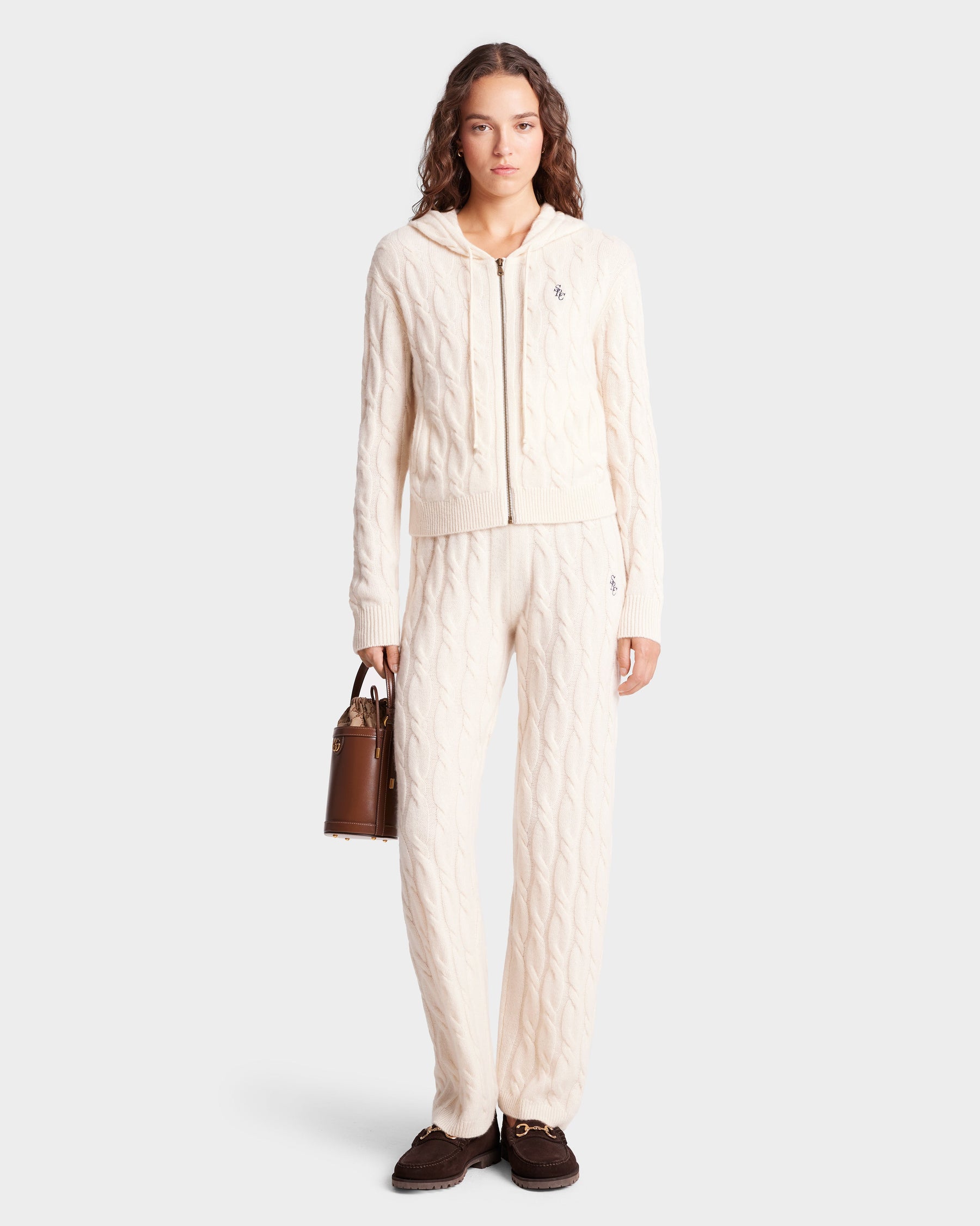 SRC Cableknit Cashmere Trousers - Cream/Navy