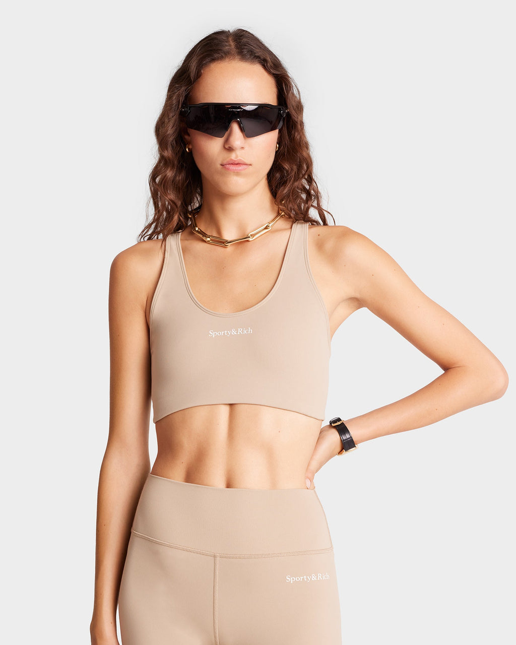 Serif Logo Sport Bra - Elephant/White