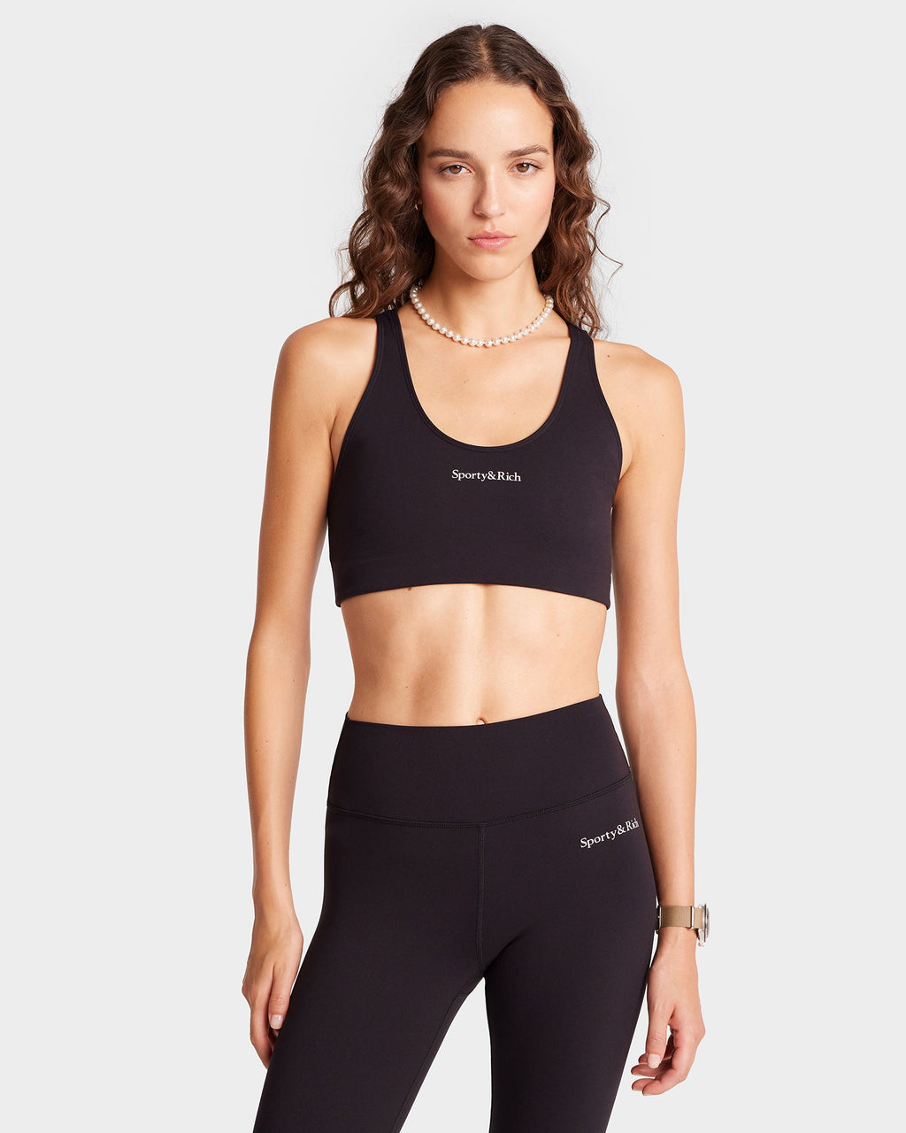Serif Logo Sport Bra - Black/White