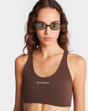 Serif Logo Sport Bra - Chocolate/White