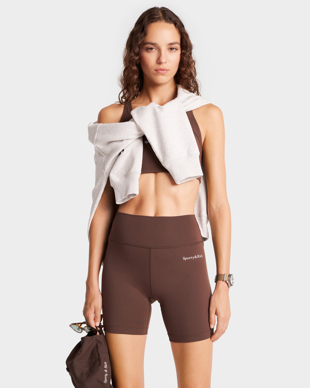 Serif Logo Biker Short - Chocolate/White