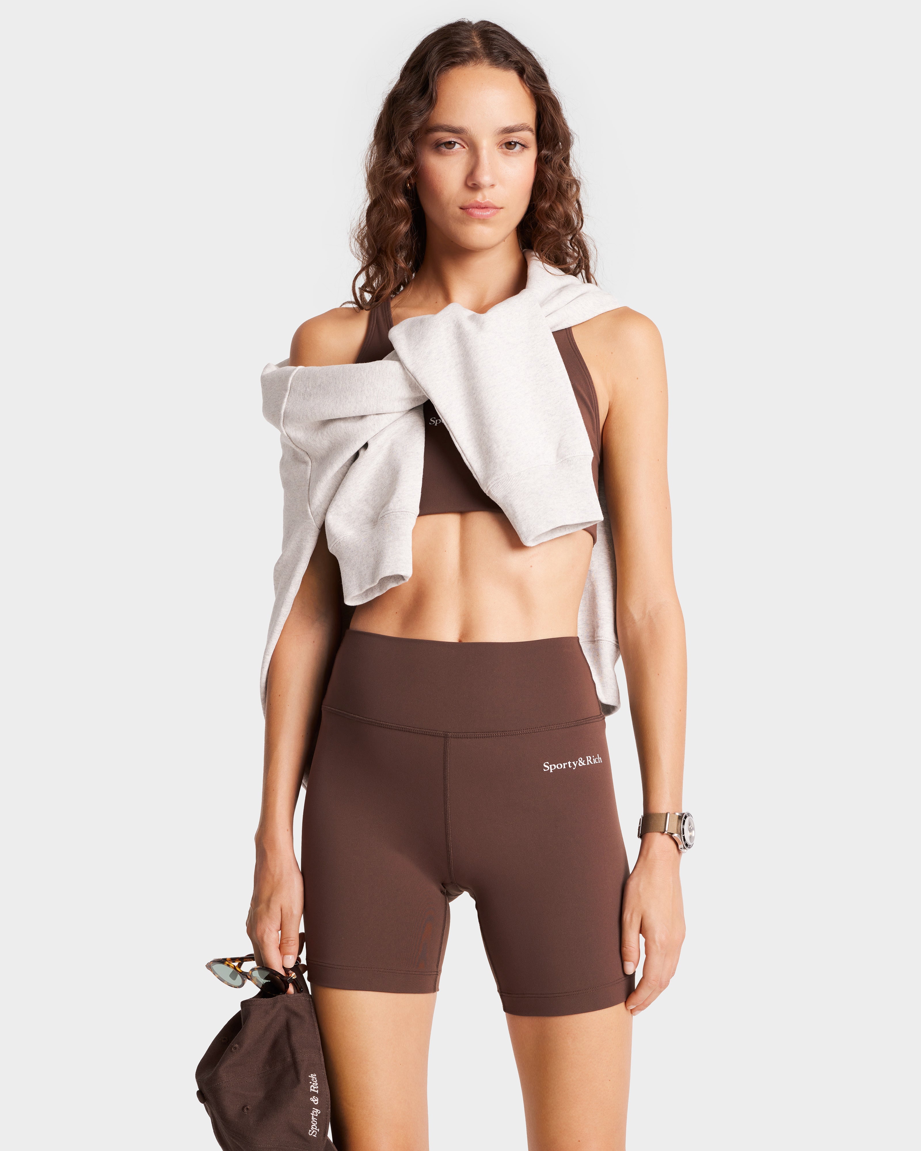Serif Logo Biker Short - Chocolate/White