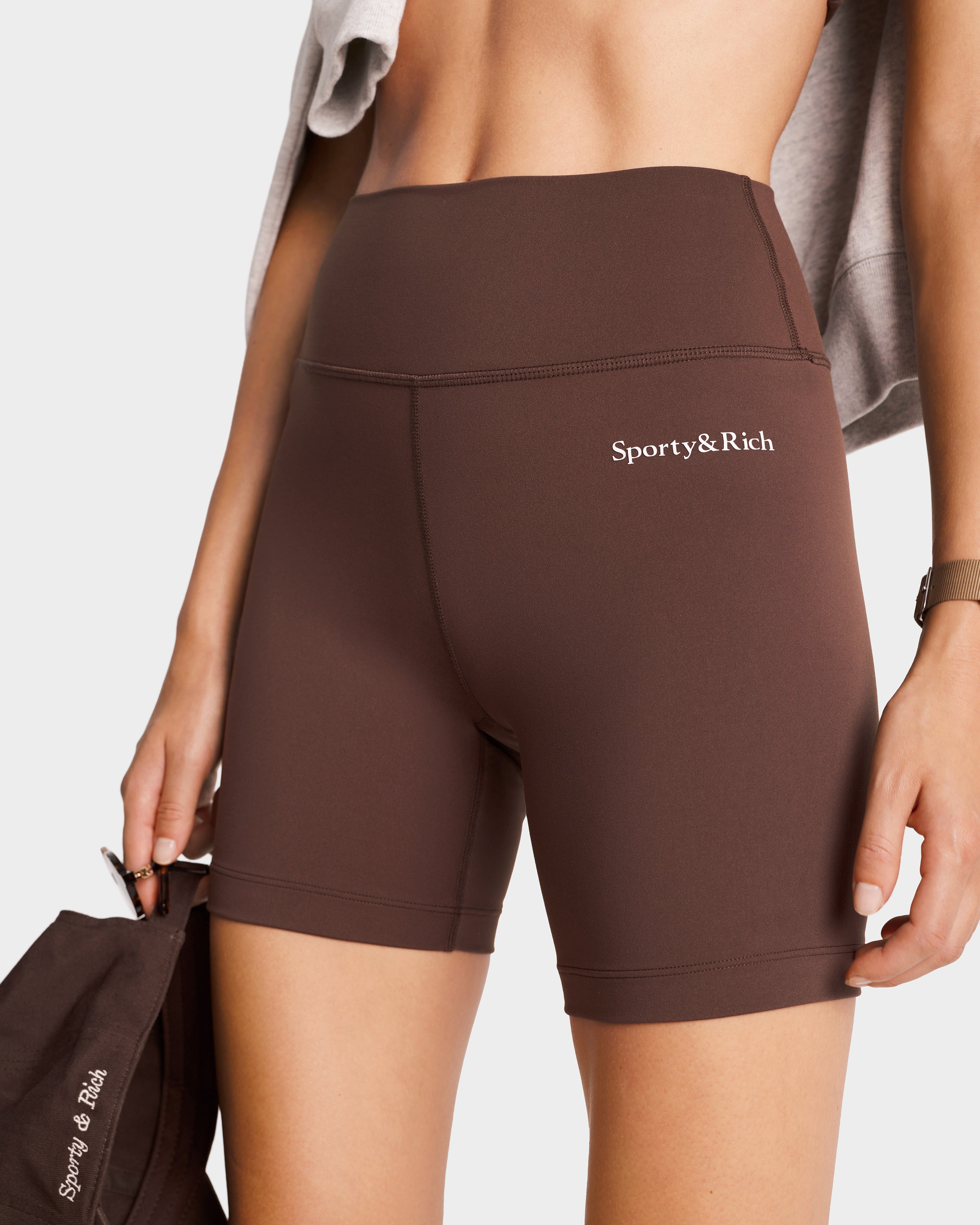 Serif Logo Biker Short - Chocolate/White