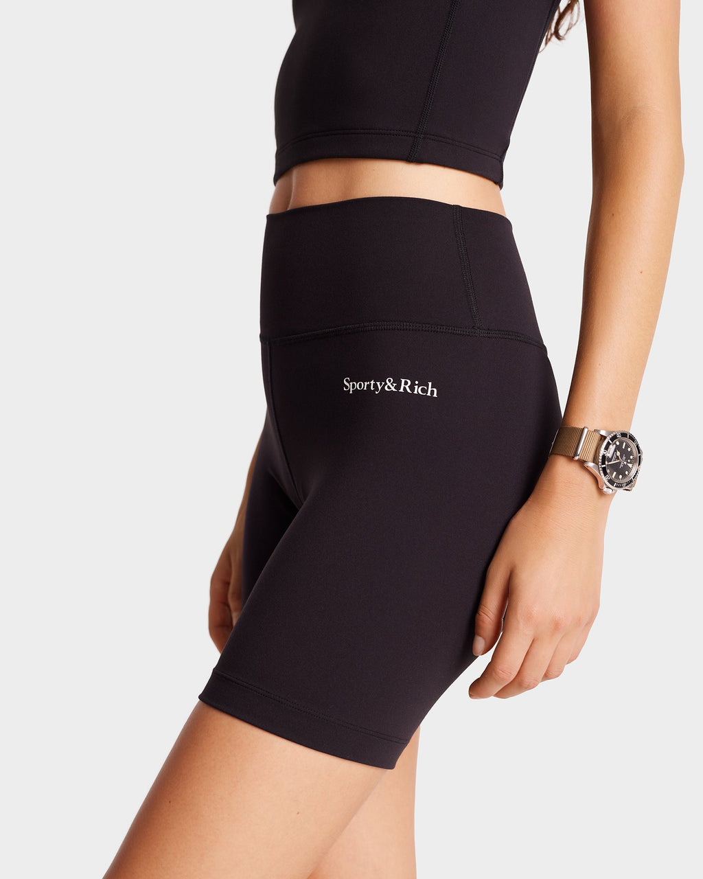 Serif Logo Biker Short - Black/White