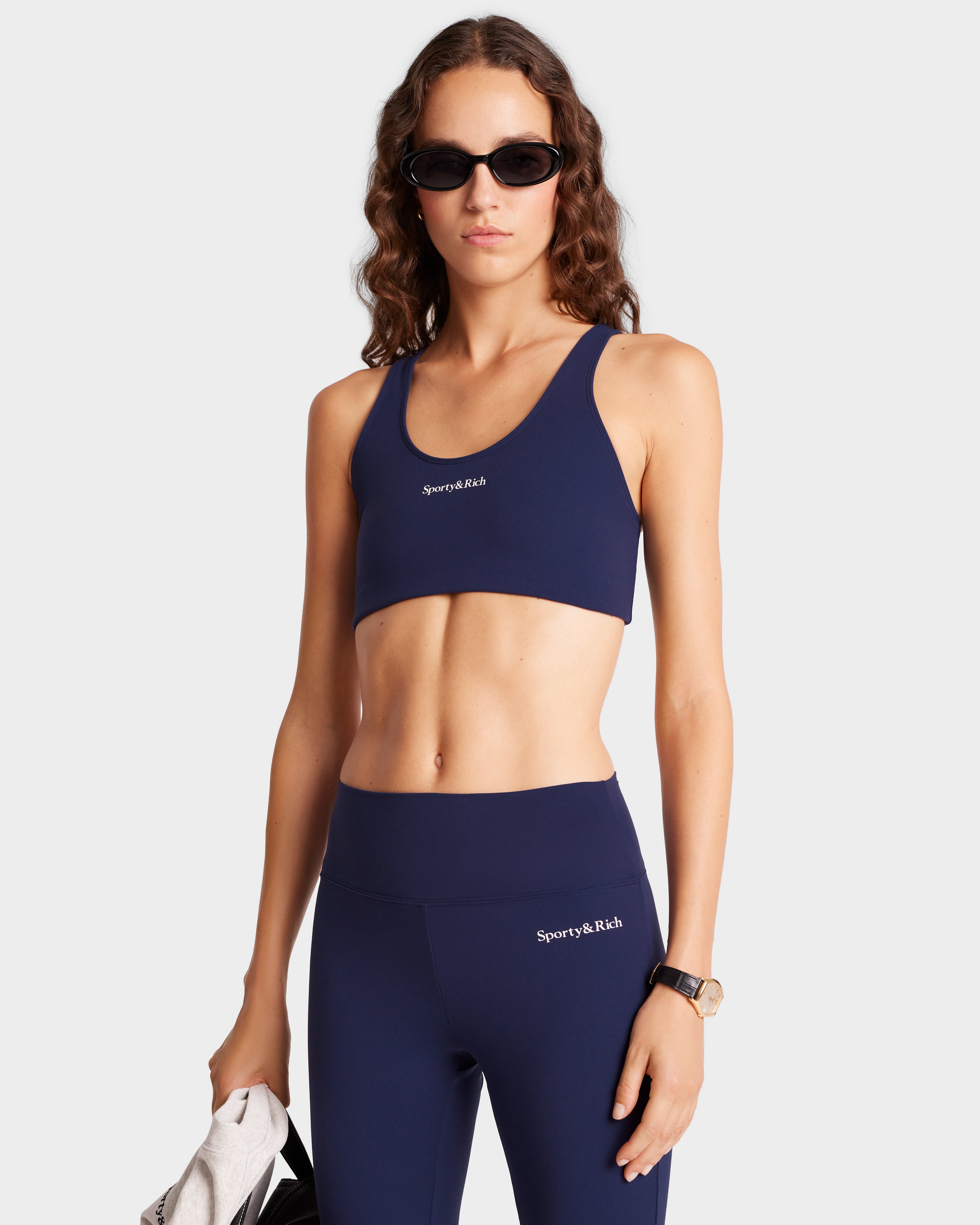 Serif Logo Sports Bra - Navy/White