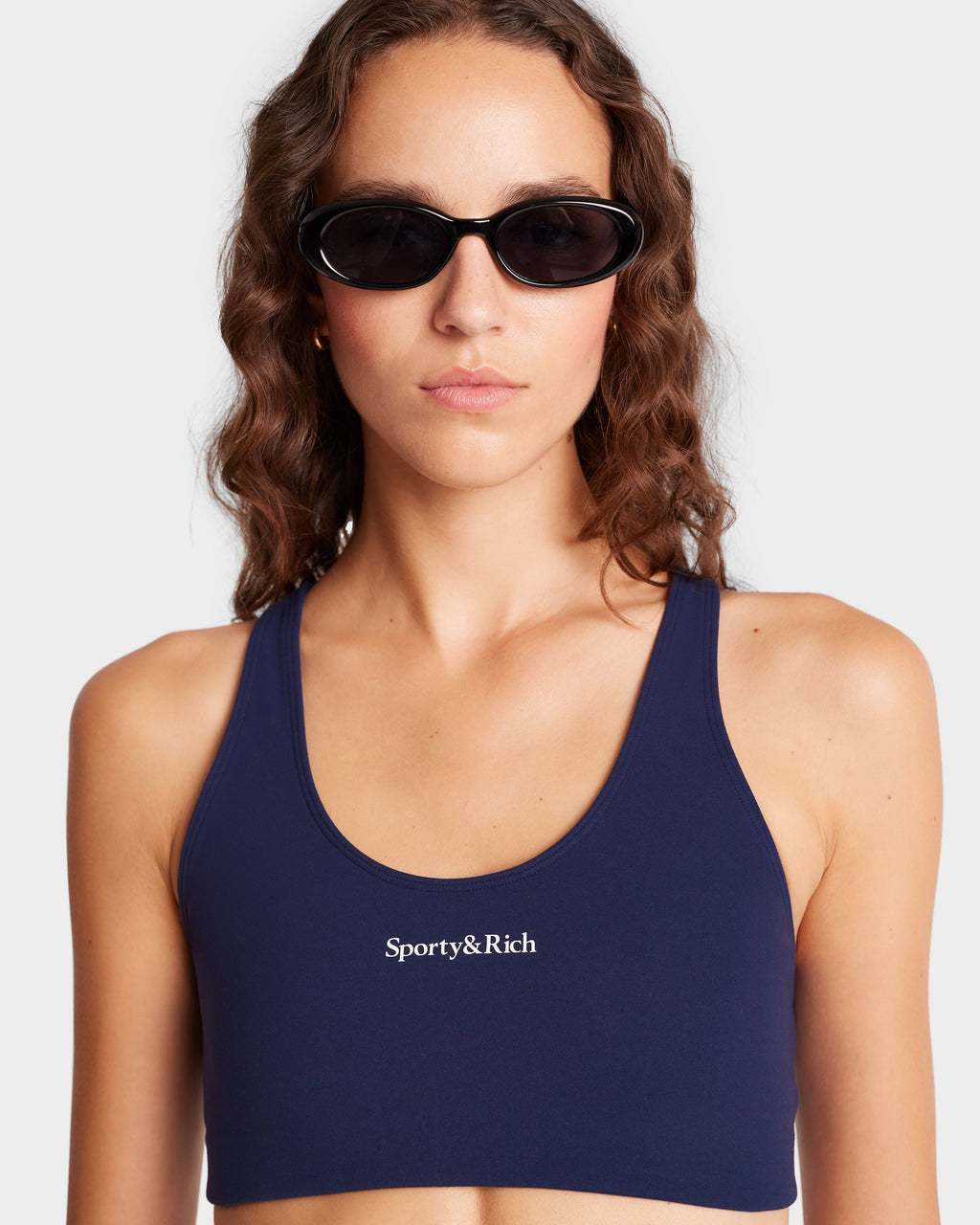 Serif Logo Sports Bra - Navy/White