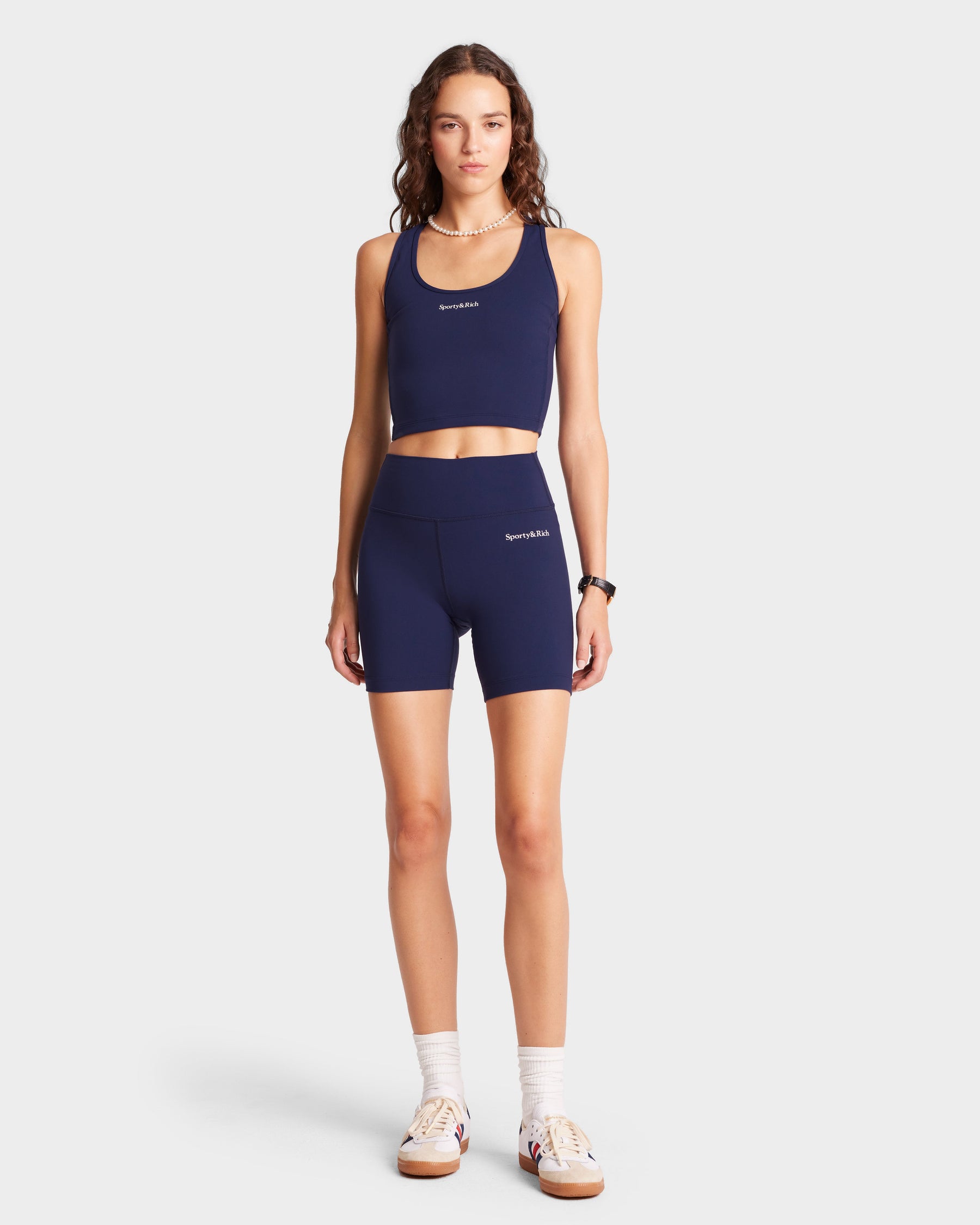 Serif Logo Biker Short - Navy/White