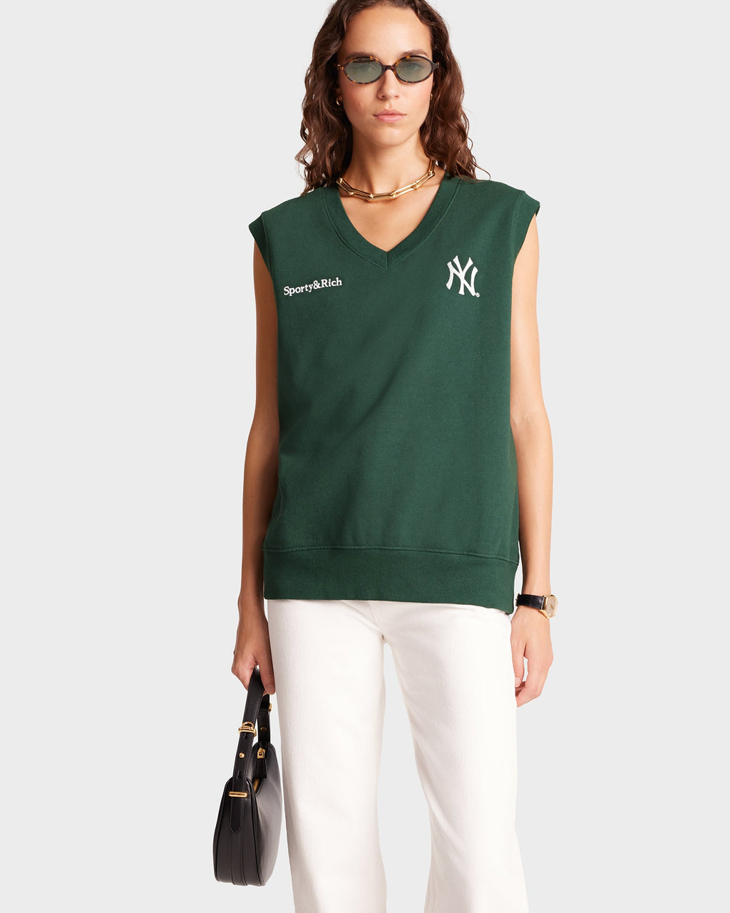 Yankees Serif V-Neck Vest - Forest/White