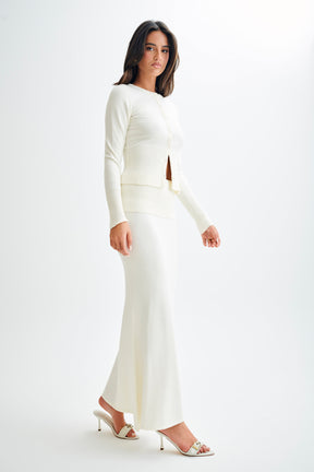 Karlie Knit Maxi Skirt With Ribbed Waist - Ivory