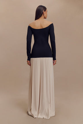 Presley Contrast Knit Off Shoulder Maxi Dress - Navy And Cream