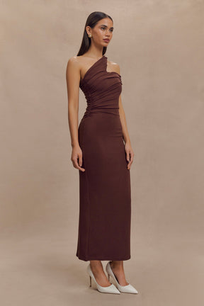 Anastasia One Shoulder Modal Midi Dress - Mahogany