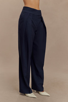 Penelope Pleated High Waisted Pants - Dark Navy