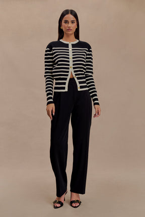 Talia Stripe Knit Cardigan - Black/White