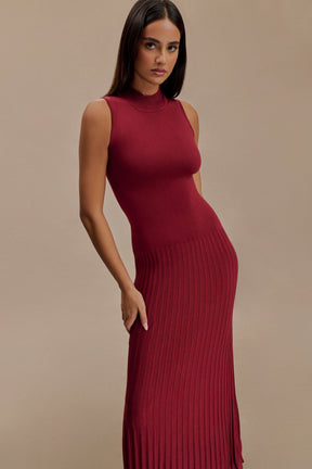 Mavis High Neck Pleated Maxi Dress - Mahogany