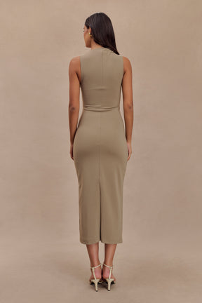 Taylor Draped Stretch Crepe Midi Dress - Mushroom