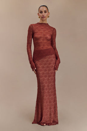 Robyn Sheer Lace Maxi Skirt - Chilli