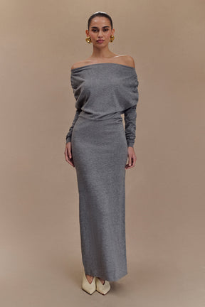 Jessie Cowl Neck Knit Midi Dress - Charcoal Marle