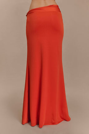 Ainsley Asymmetrical Maxi Skirt With Floral Hardware - Burnt Orange