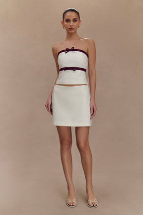 Aisha Strapless Suiting Top With Contrast Bows - Ivory